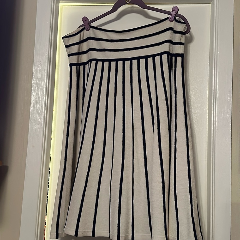 Striped Knit Midi Skirt  Lauren Woman Mascarpone Cream/Black, size 2xl